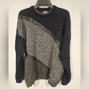 Vintage 80s/90s Impact Men's Leather Patch Geometric Multi-Color Large Sweater